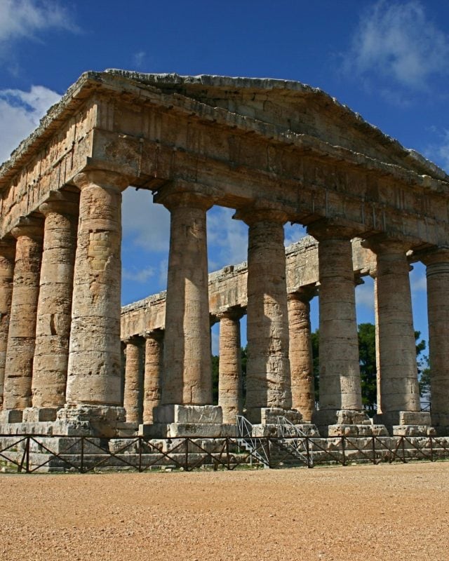 The Doric columns of the ancient Greek temple at Segesta.