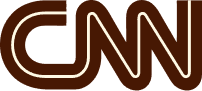 The image shows the CNN logo with bold, interlocking brown letters and a white outline on a light background.