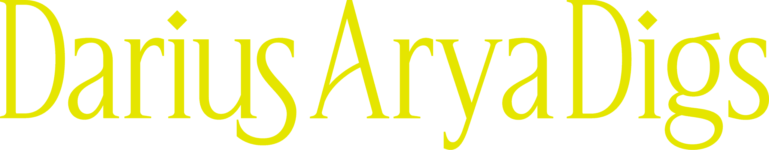 The words “Darius Arya Digs” in yellow serif font.