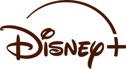 Disney+ logo in brown cursive script with a curved line above the text, displayed on a light background.