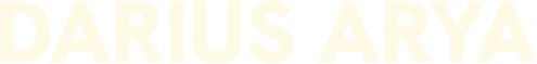 The image displays the name “DARIUS ARYA” in large, light yellow capital letters on a light background.