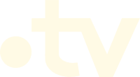 Minimalist logo with a large dot followed by the lowercase letters “tv” in pale yellow on a light gray background.